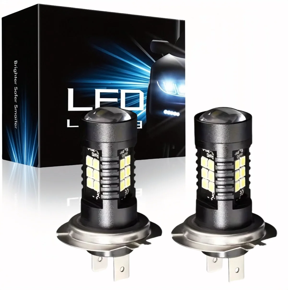 2PCS H7 LED headlight bulbs, far and near light integrated, 360 omni-directional lighting, 6000K white light using 21 SMD 2835 L