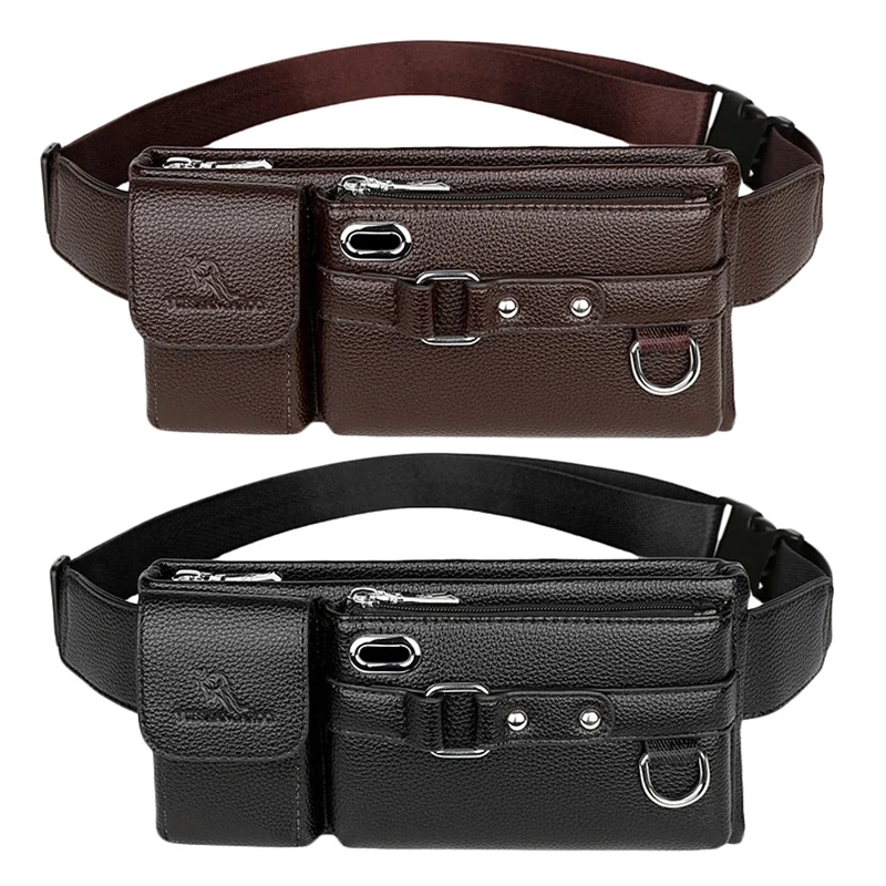 

YUESKANGAROO Waist Bag Men Leather Fanny Pack Chest Bag Male Casual Belt Bags Sling Crossbody Bum Bag Belly Waist Packs