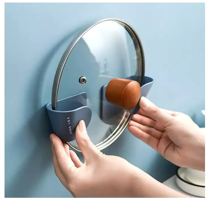 

8PCS Pot Lid Holder Self Adhesive Punch Free Holder for Pan Pot Cover Rack Plastic Kitchen Storage Rack Kitchen Organizer