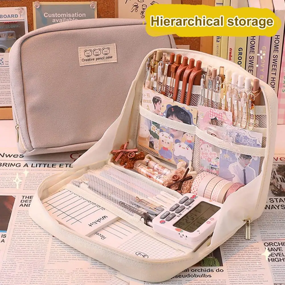 ペン用90度ペンシルバッグ,ポケット,複数のグリッドを挿入,防塵,大容量,学用品