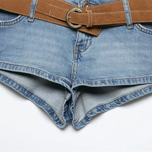 Sexy Low Waist  Shorts Jeans for Women with Belt Ladies Summer Slim Fit Cotton Denim Pants Tight Bodycon Style
