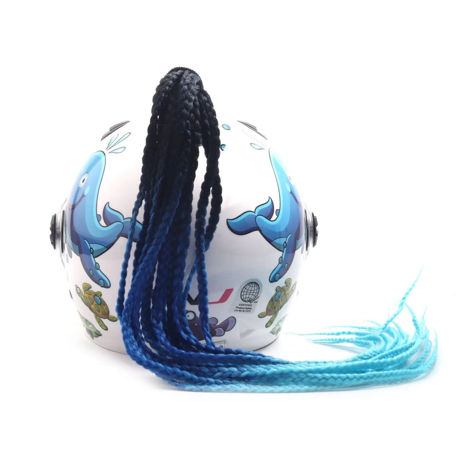 Helmet Ponytail Pigtails Twist Braids Hair Wig Punk Style Suction Cup for Motorcycle Motocross Scooter Costume Cosplay Cycling