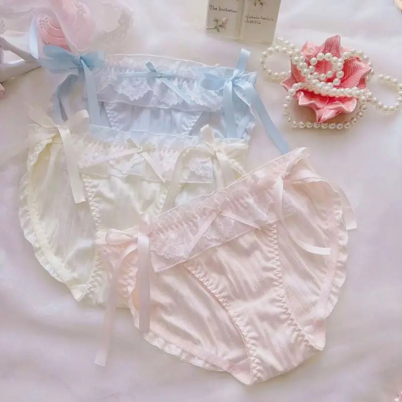 W stylu księżniczki seksowne sznurowanie śliczne śliczne majtki damskie elastyczne marszczone bawełniane Lolita Cosplay na bieliznę