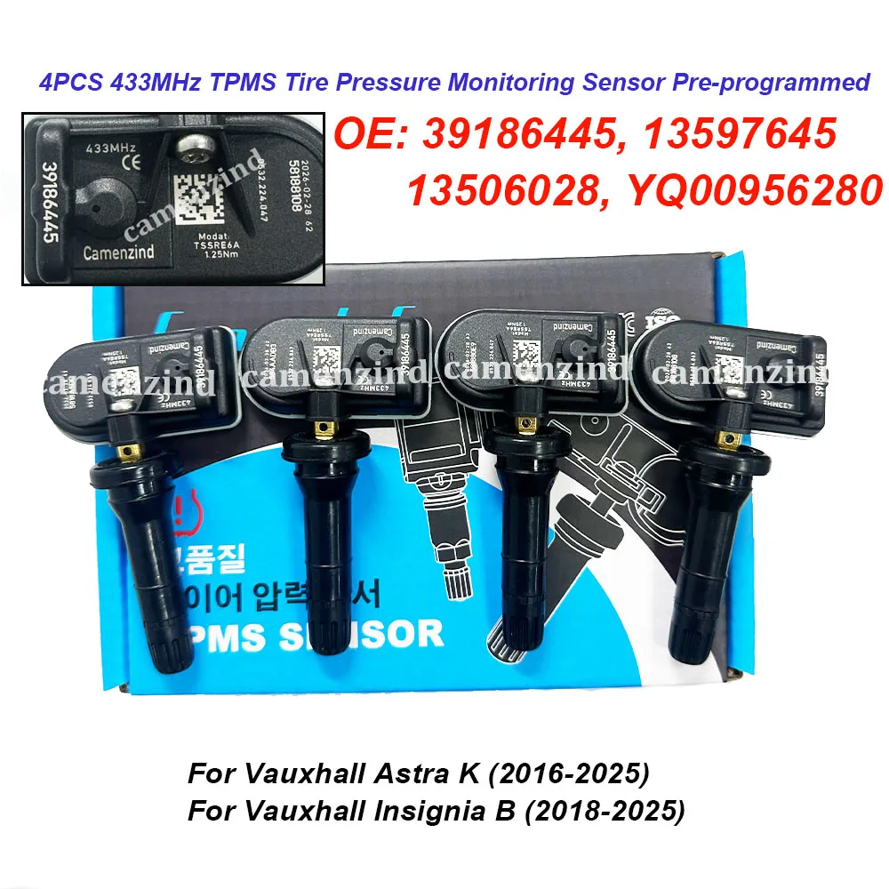 4 SZT. 39186445 YQ00956280 13597645 13506028 39243434 1010070 YR00254380 TPMS Czujnik Ciśnienia w Oponach Wstępnie Programowany 433MHz Do Opel Astra K Van Insignia B Do Vauxhall Astra Insignia Wysoka