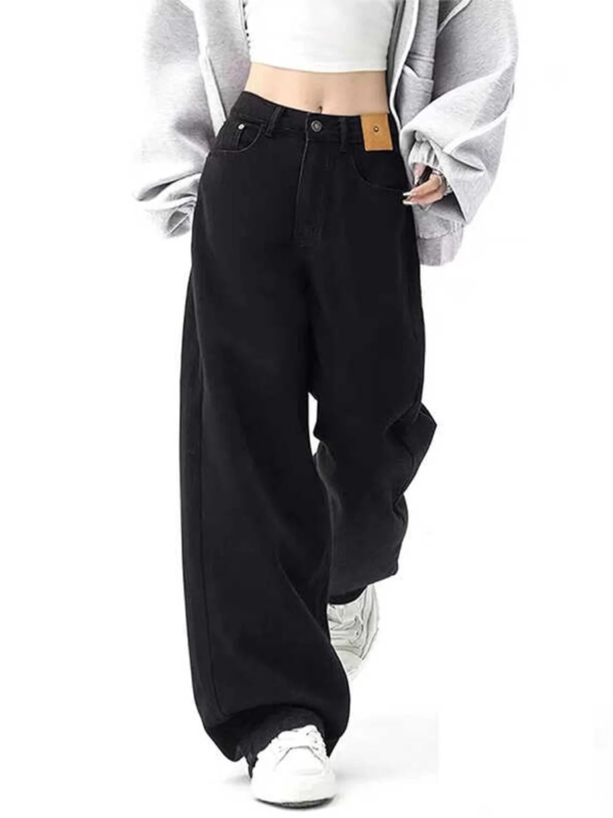 

Прямые джинсы больших размеров в американском стиле ретро, женские осенне-зимние свободные широкие брюки на подкладке, закрывающие бедра