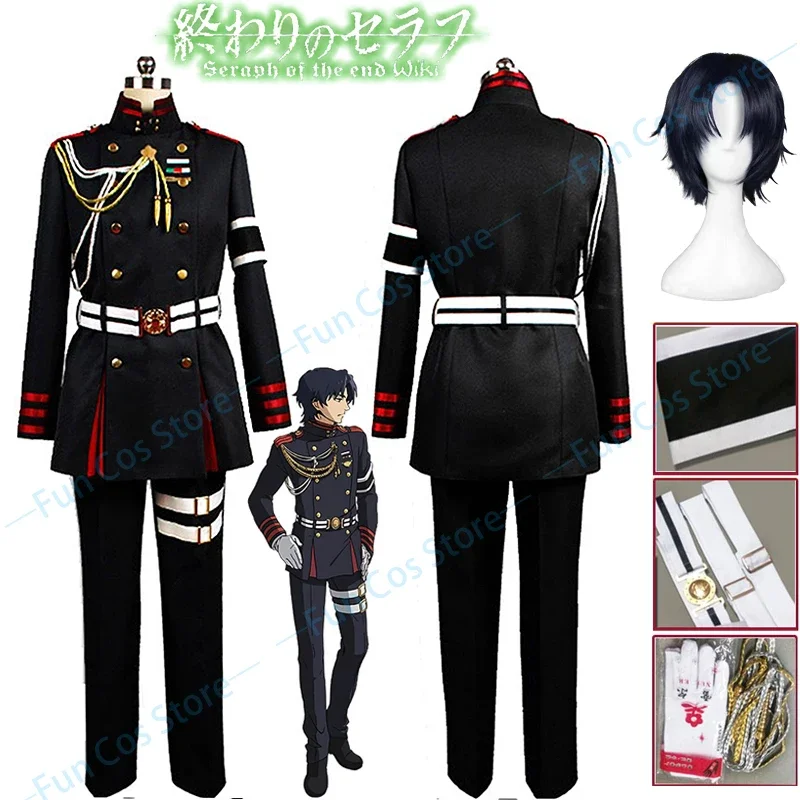 Seraph of The End Guren Ichinose Cosplay Costume Wig Hiiragi Shinya Military Uniform Black Top Pants Gloves Belts Accessories