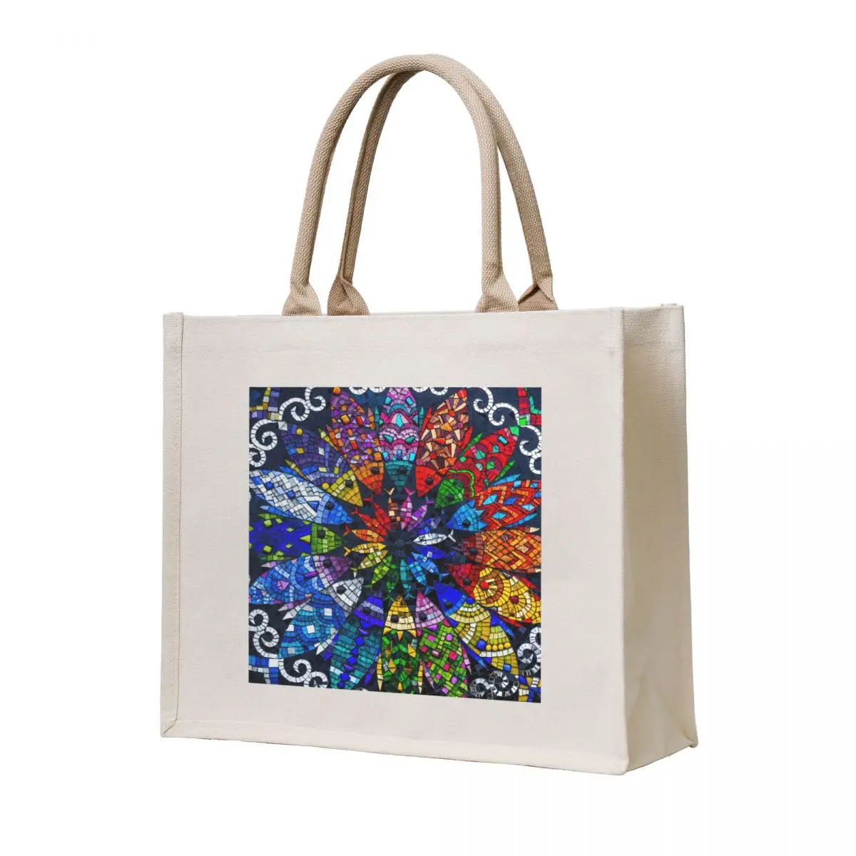 

Glass Mosaic of Colourful Fish Mandala Tote Bag Women's shopper bag Canvas shoulder bag shoping shopper women