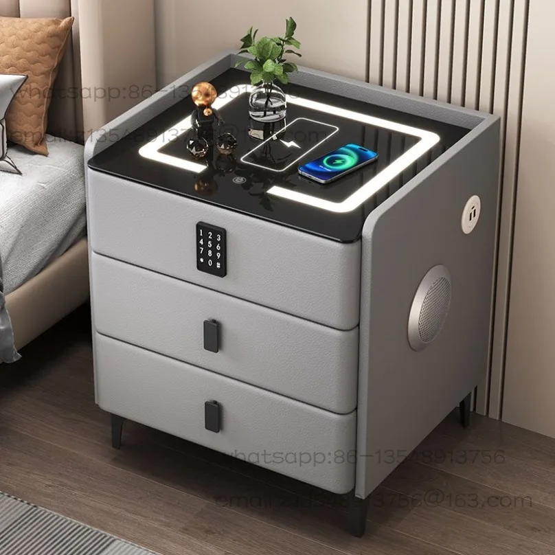 

Умная прикроватная тумбочка, многофункциональный замок с отпечатками пальцев для спальни и дома из цельного дерева с беспроводной зарядкой