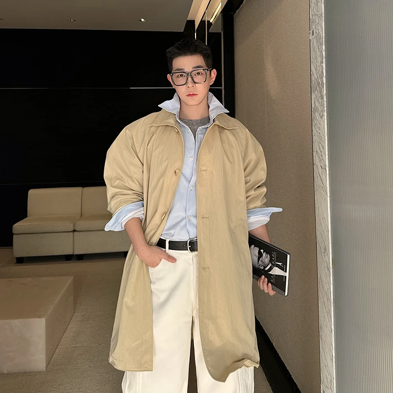 

Мужское повседневное пальто на одной пуговице, ветровка с гибким каркасом, модная верхняя одежда средней длины с отложным воротником, зимняя молодежная мода