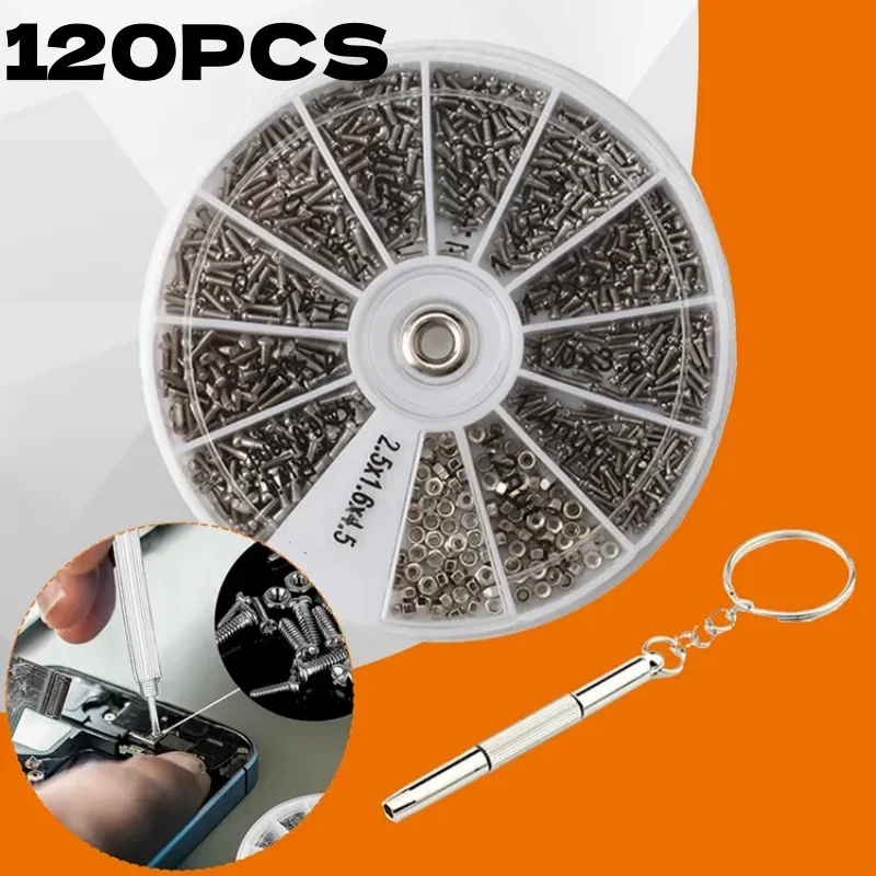 120Pcs Nickel-Plated Eyeglass Screw Assortment 10 Sizes Screws & Nuts Set with Mini Screwdriver for Glasses Repair
