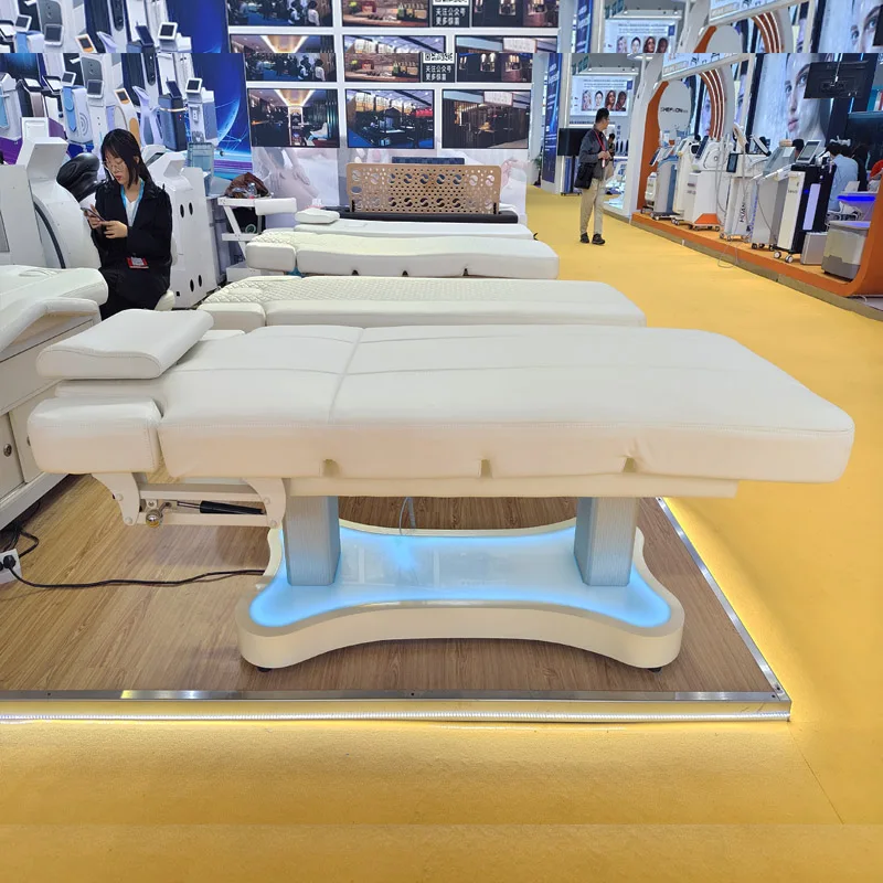 Wood Grain LED Base 3 Motor SPA bed  Beauty Bed With Armrest Hair Washing Facial Bed