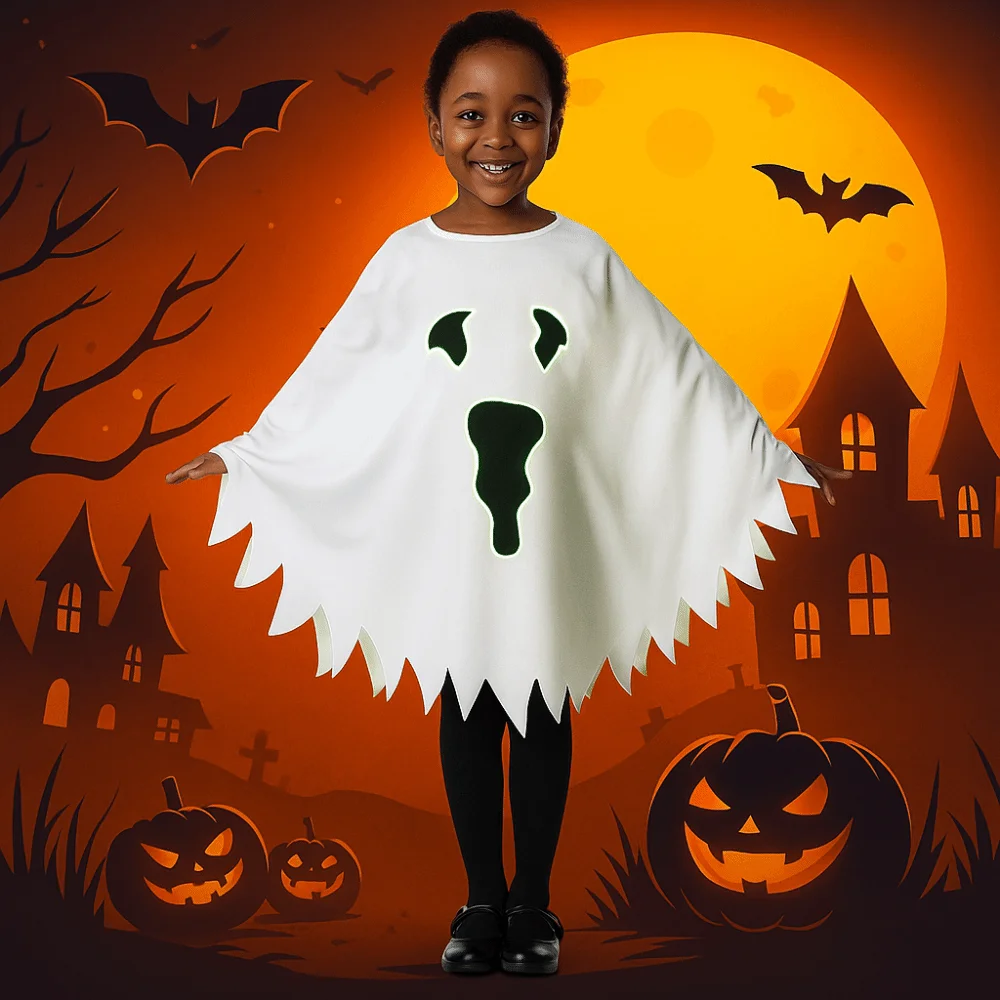 

Clothing Prop Glowing Ghost Cape Party Cloak Loose Children's Halloween Costume Black Fun Interaction Luminous Ghost Shawl Kids