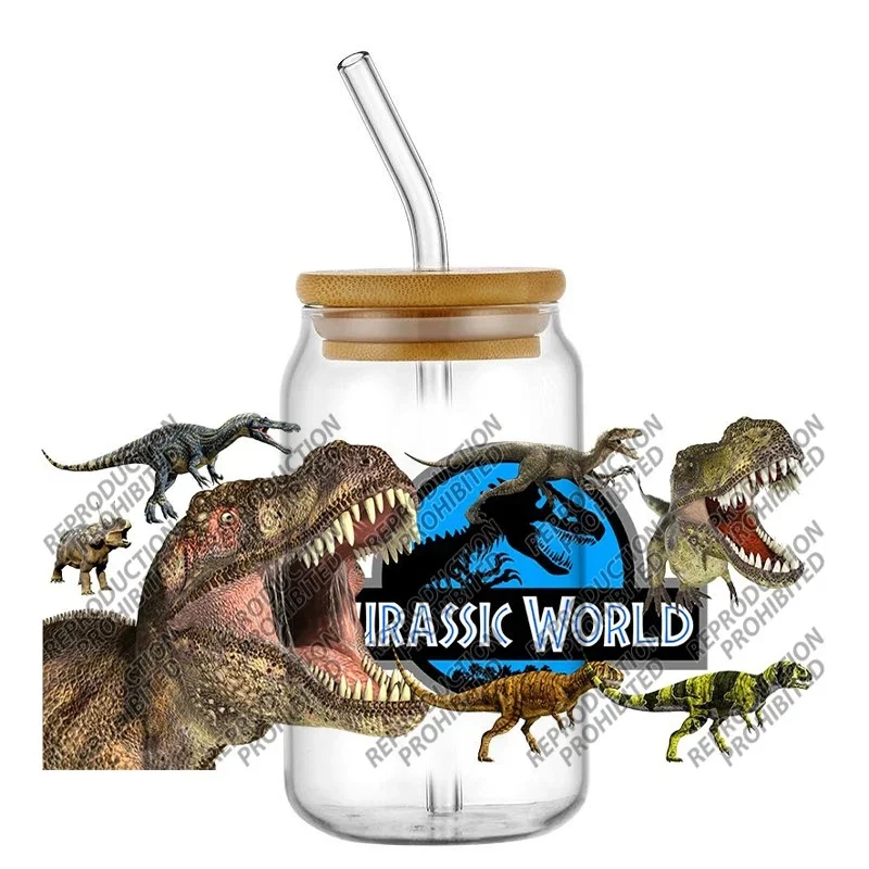 T-Rex Dinosaur Cartoon UV DTF Stickers Ready To Transfer Cup Wrap Custom Labels For Libbey Can Glass Tumblers Mugs