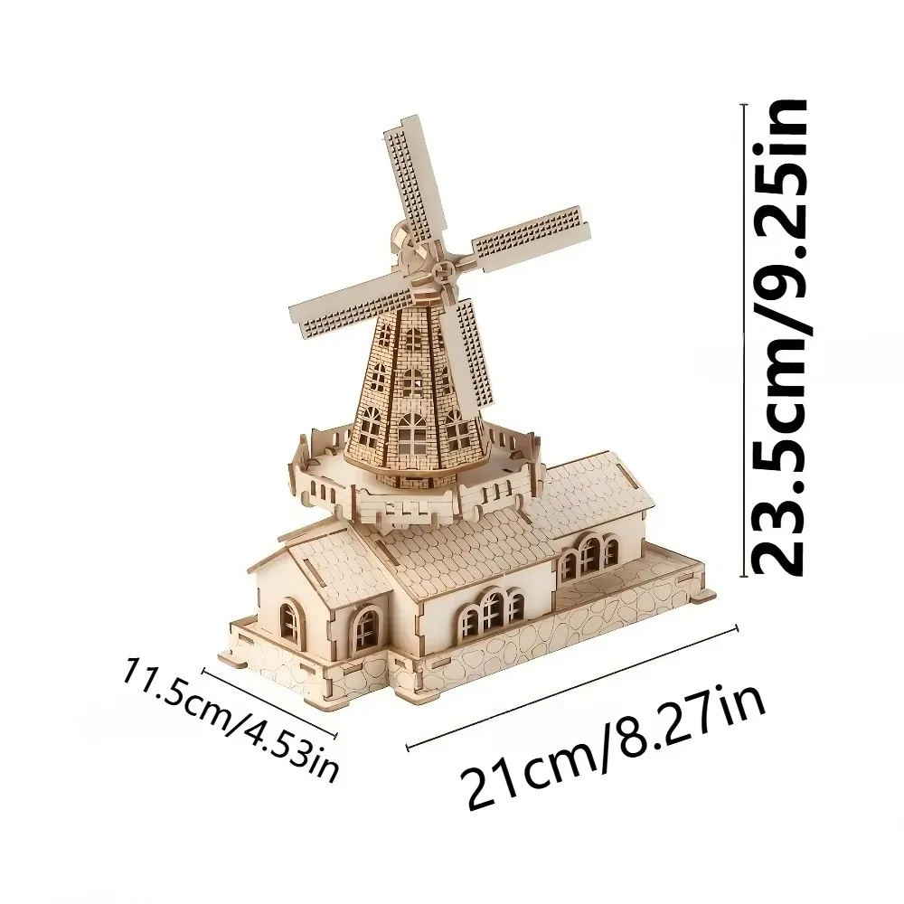 Windmill Rotating Mechanical Model 3D Wooden Puzzles for Adults to Build Engineering DIY Wooden Models Birthday Gift for Kids