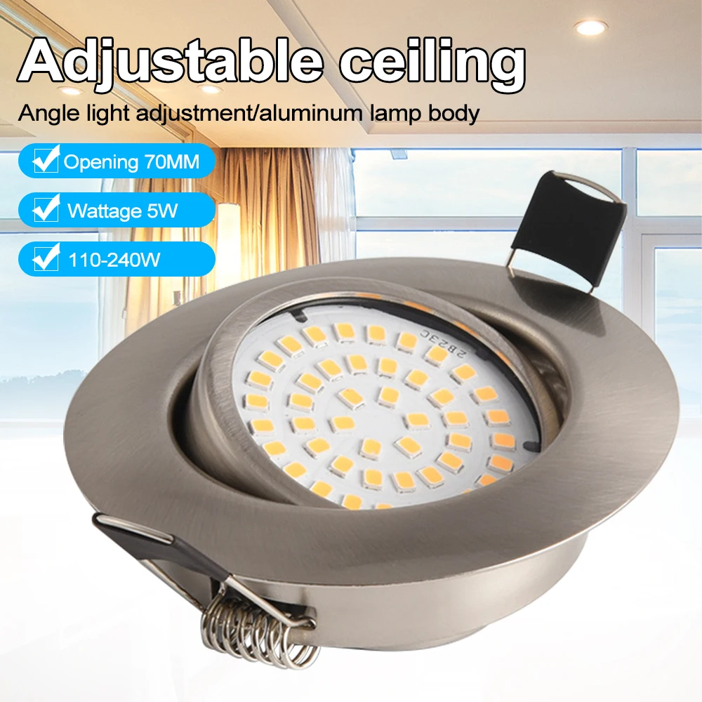 

LED Downlight 5W Round Indoor Spotlight 110V-240V Ceiling Light 30 Degree Rotating Lamp for Bathroom Living Room Bedroom