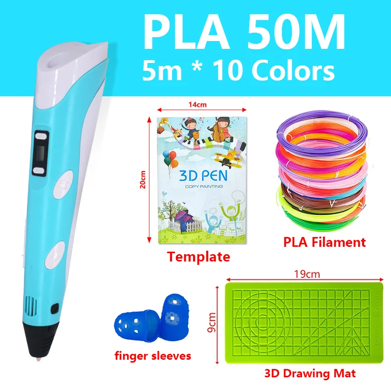 3D Printing Pen Kit for DIY Craft & 3D Drawing, Adjustable Speed, 50m PLA Filament in 10 Colors, Finger Sleeves, 3D Drawing Mat