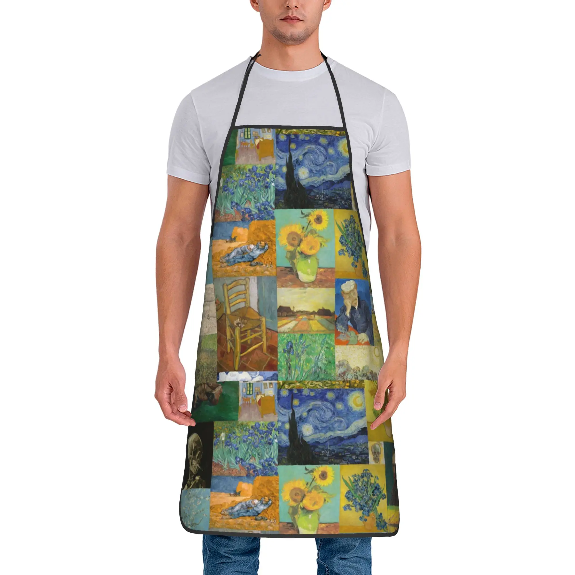 Van Gogh Collage Bib Apron Male Female Polyester starry night portrait painter Household Adult Waterproof Thin Accessories Chef