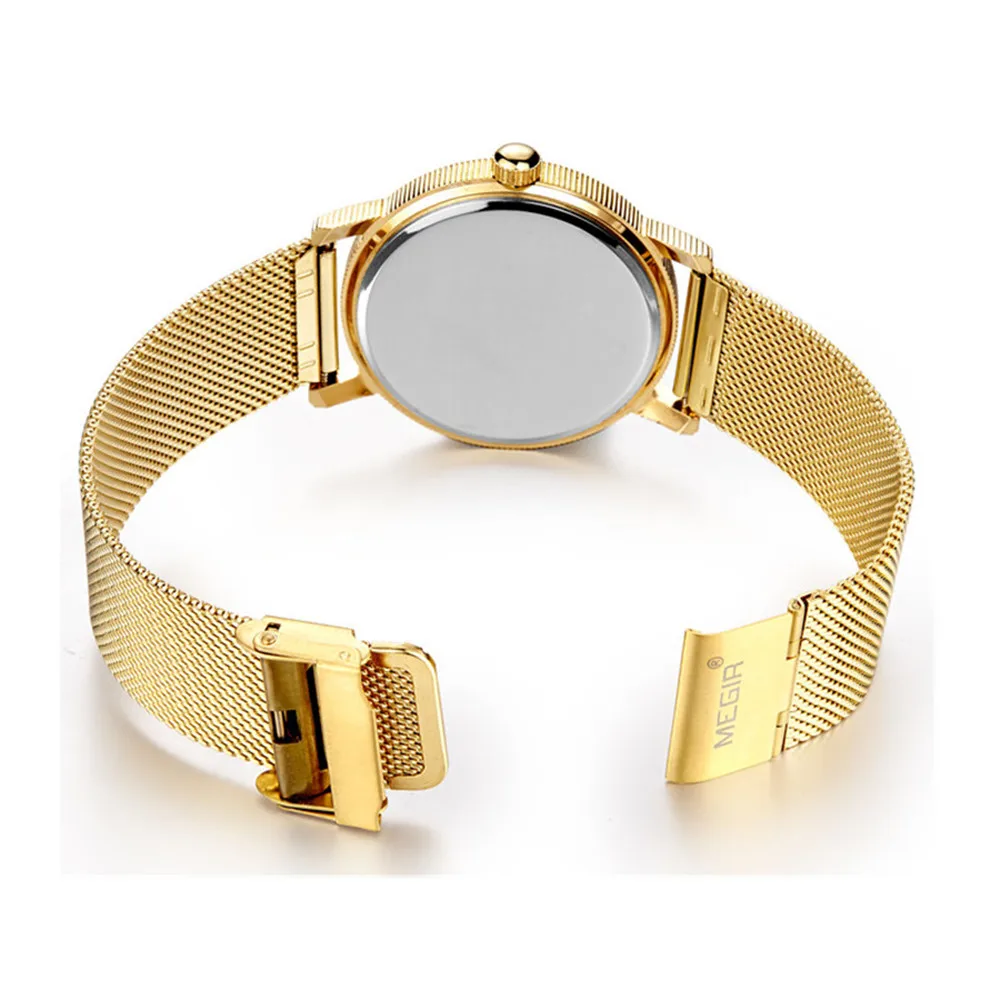 MEGIR ساعات الأعمال الفاخرة للرجال الذهب شبكة معدنية حزام رجل ساعات كوارتز مقاوم للماء ساعة اليد ساعة Reloj Hombre 2032 #6