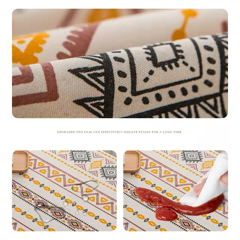 Boho & French Floral Printed Tassel Tablecloth Imitation Linen Waterproof Oilproof Rectangle Table Cover Vintage Decor Desk Mat