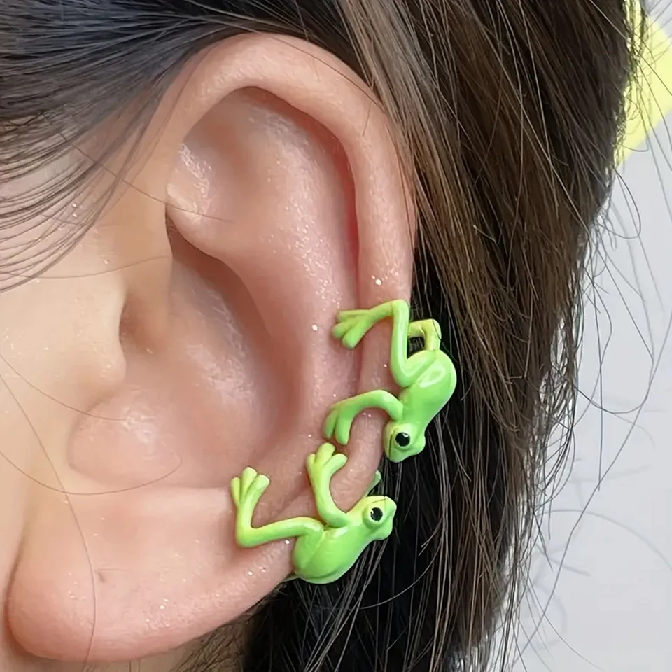 ZAKOL 2 uds moda creativa Linda oreja de rana Clip para mujeres niñas moda insecto verde pendientes no perforados accesorios regalo