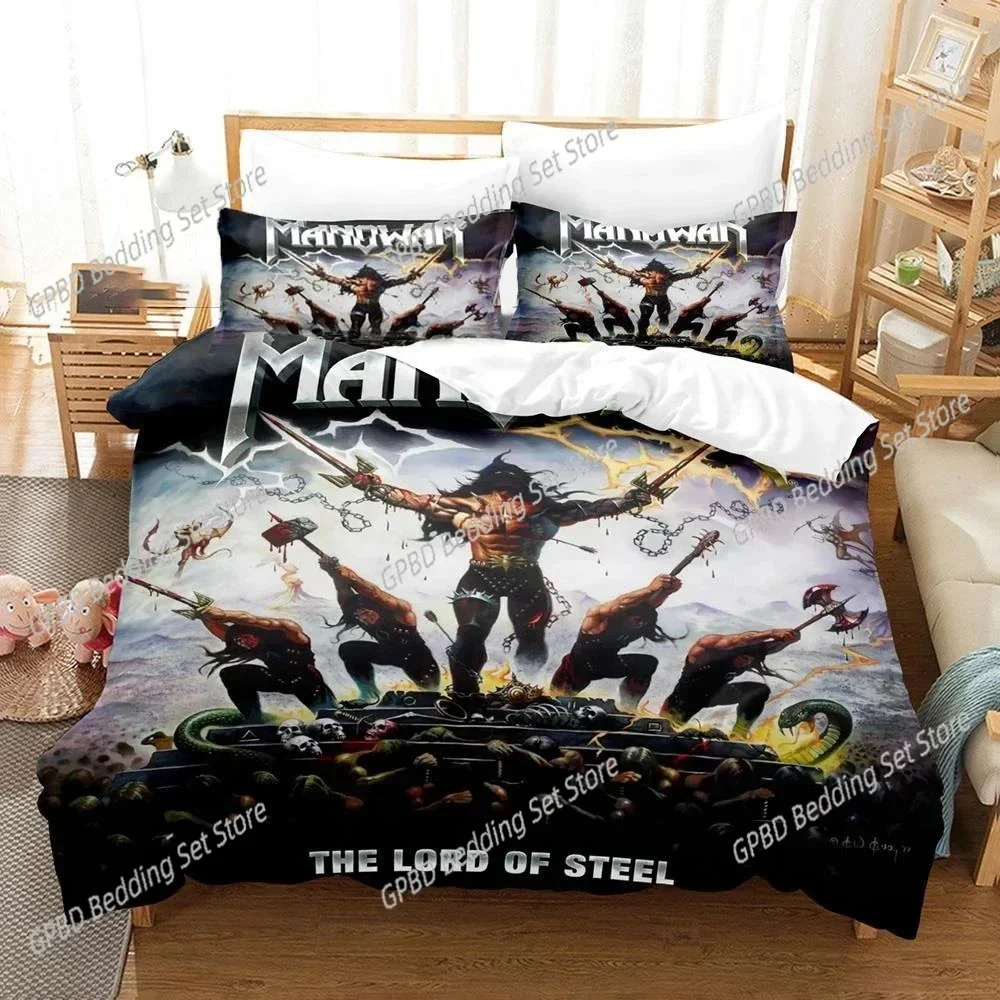 Hip Hop Manowar Band Comfortable Duvet Quilt Cover Pillowcase Bedding Set Children Bedroom Decoration Home Textile