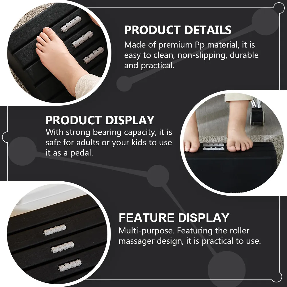 Footstool Premium PP Material Non-Skid Desk Footrest Roller Massager Foot Rest Safe Strong Bearing Capacity for Home Office