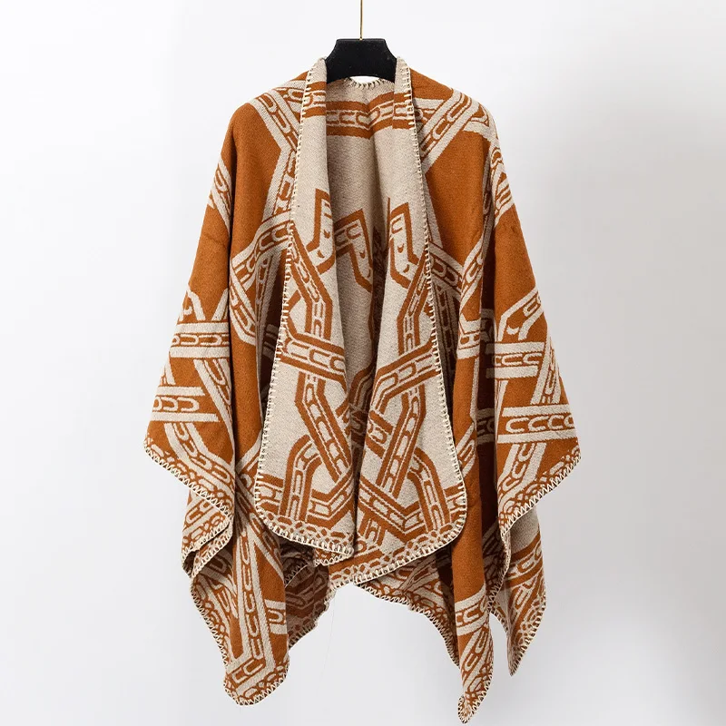 Male Split Hooded Shawl Ethnic Imitation Cashmere Poncho Warm Capes Hooded Coats Men Thickened Warm Tassel Cloak Triangle Jacket