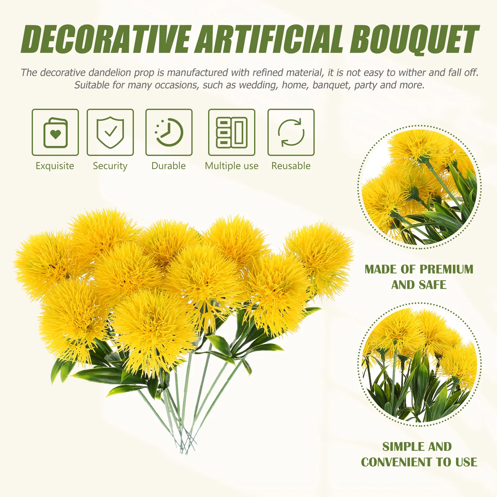 

10Pcs Premium Artificial Dandelion Bouquet Realistic Faux Flowers for Wedding Party Home Decor Flower Arrangement