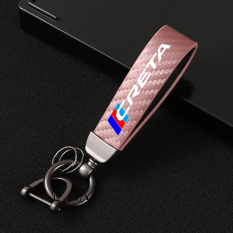 Car Carbon Fiber Leather Rope Keychain Key Ring for Modern CRETA Car Accessories