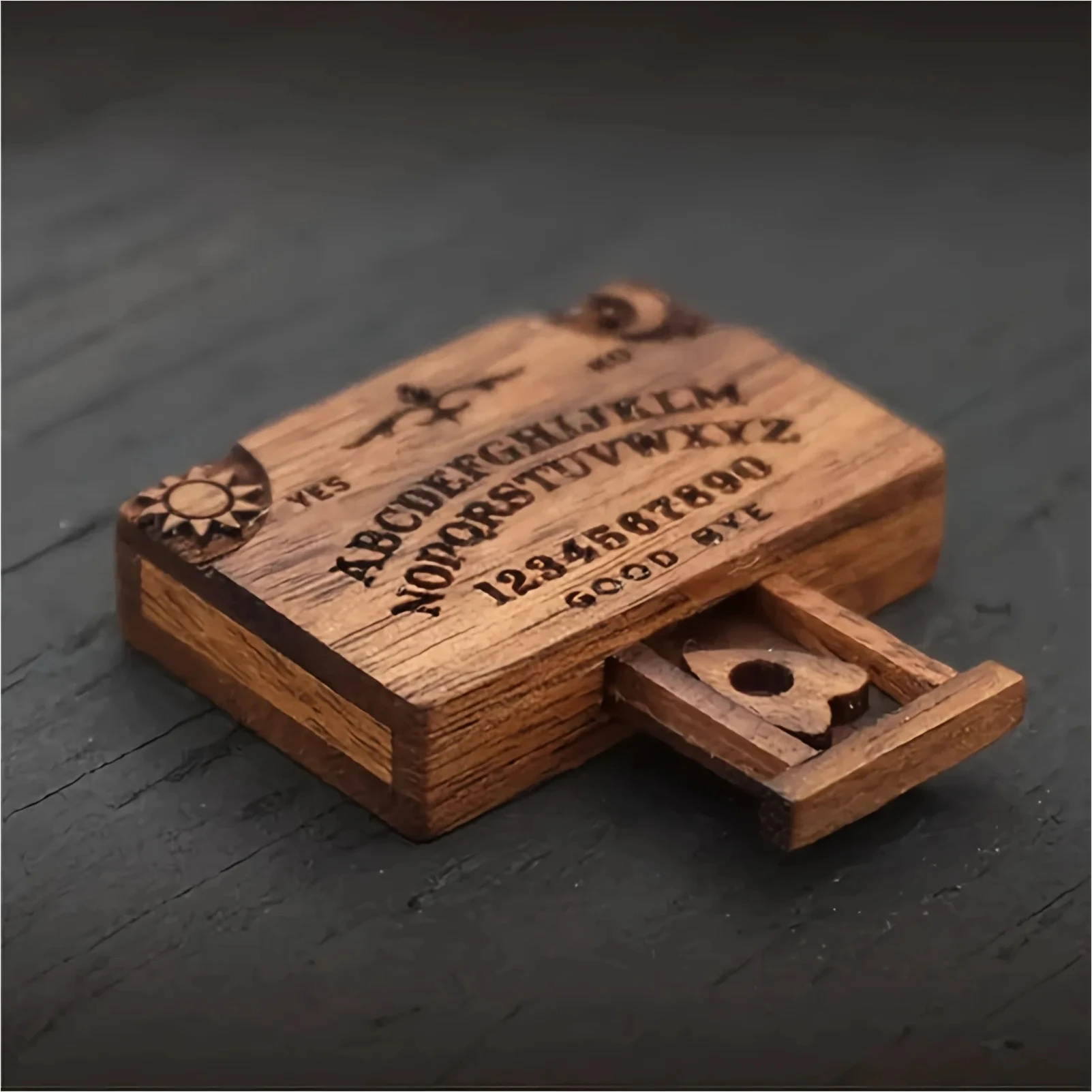 

Mini Ouija Board With Drawer Wooden Miniature Spirit Board Miniatures With Planchettes Emotional Love Drawer Home Decoration