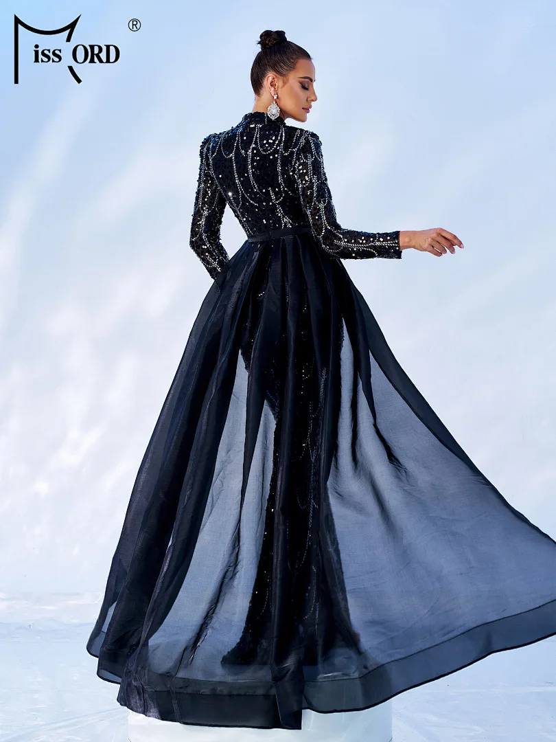

Missord 2026 New Black Round Neck Long Sleeved Sequin Mermaid Evening Gown Wedding Birthday Party High Quality Luxury Maxi Dress