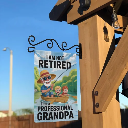I Am Not Retired I'm A Professional Grandpa Garden Flag Fishing Boat Decor OOV IIC