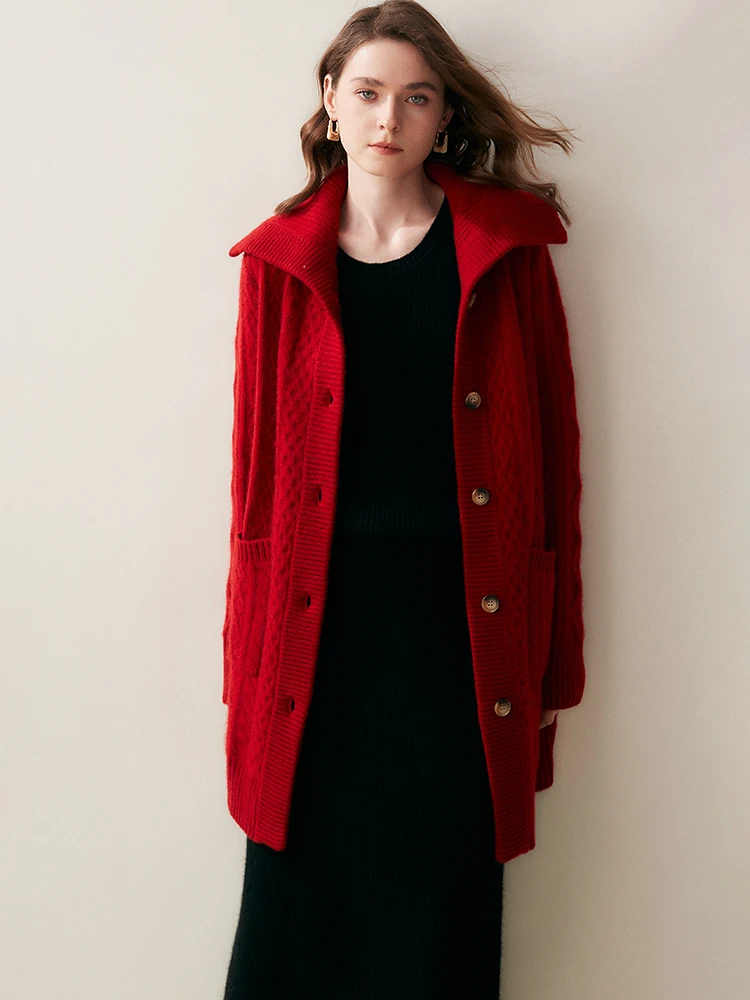 ADDONEE Women 100% Cashmere Sweater Long Cardigan Cable Knit Cashmere Sweater Coat Autumn Winter Thick Warm Vintage Style Tops image 5
