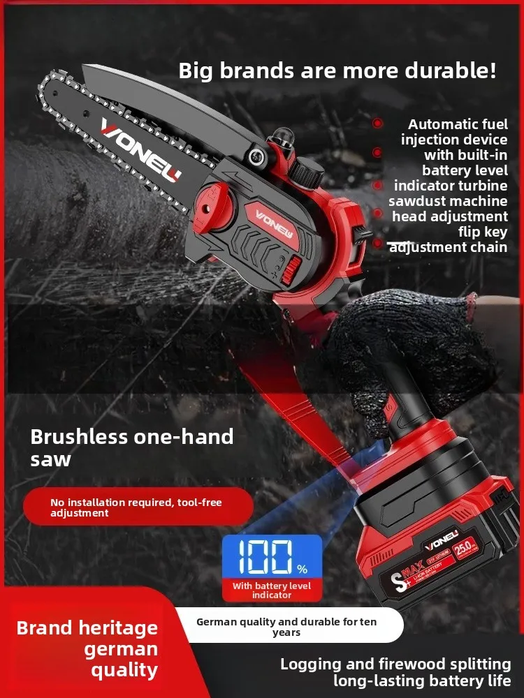 Cordless Handheld Lithium Electric Chainsaw Mini Household Saw For Firewood Tree Felling