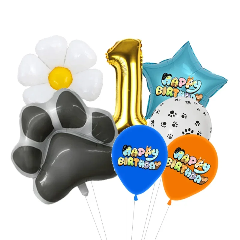 Puppy Paw Print Birthday Balloon Kit Daisy Star Foil Balloons Happy Birthday Latex Balloons Kids Party Decor