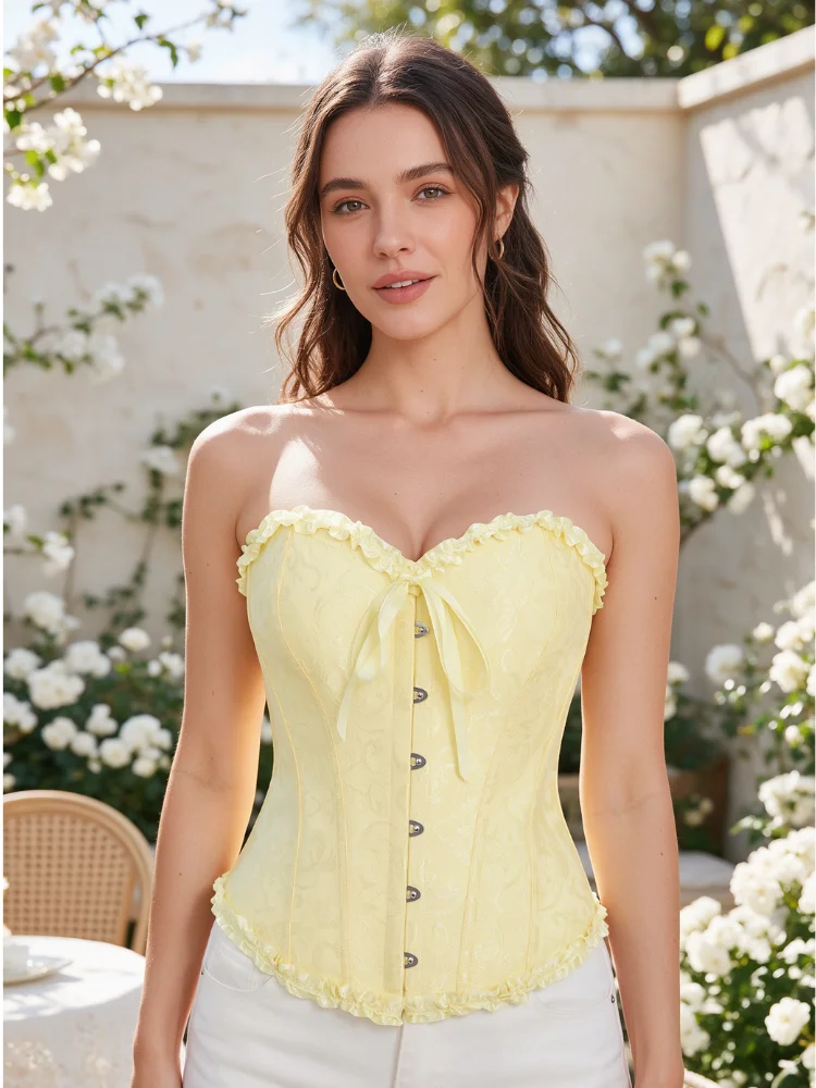 Damen-Bustier-Korsett im viktorianisch-gothischen Stil mit Jacquard-Vorderseite und Busk, Taillenformer für Halloween-Partys – Detail 24