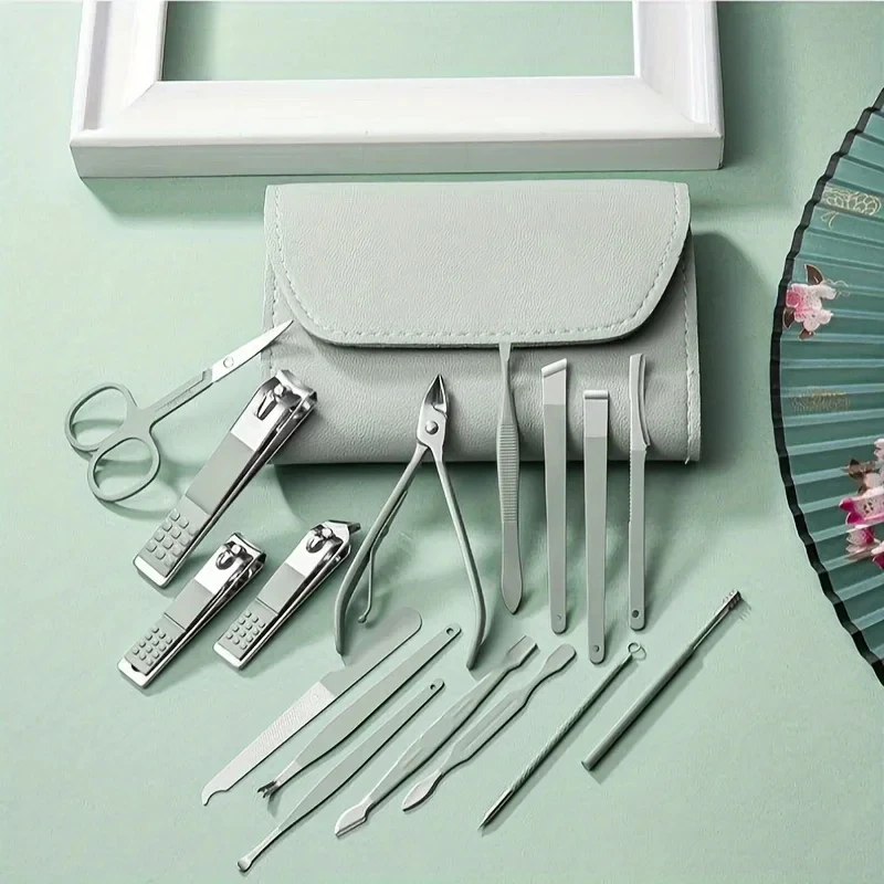 Professionelles Maniküre-Set 16-teilig Multifunktionales Kit Edelstahl-Pediküre-Sets mit Tragbarem Lederetui Geschenkidee