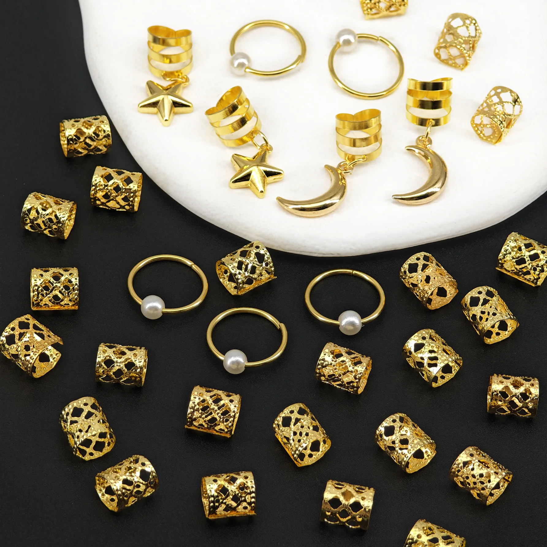 Juego grande de 34 Uds. De anillos para el cabello combinados con forma de estrella y Luna para rastas y trenzas, accesorios para el cabello para Cosplay y joyería para rastas de Festival