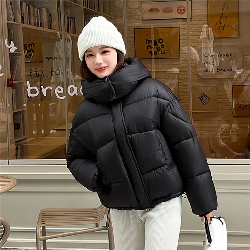 

Winter New Solid Color Hooded Cotton Coat Women Fashion Temperament Short Thicken Puffer Jacket Lady Versatile Parkas Outerwear