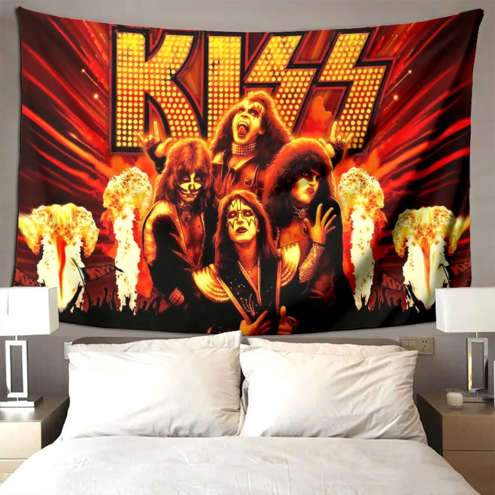 Kiss Rock and Roll Band Music Tapestry Best Birthday Gift for Boyfriend Bar Club Man Cave Home Background Wall Decoration