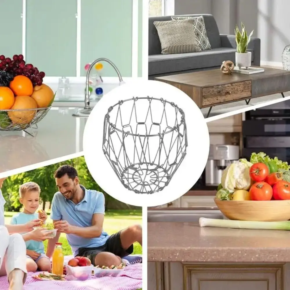 

Creative Surfaces Electroplating Foldable Fruit Basket Versatile Scalable Metal Wire Basket Collapsible Dish Plate Bowl Home