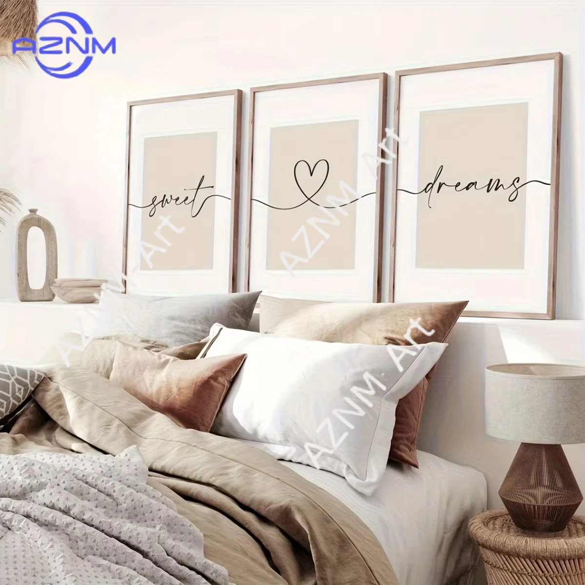 1PC/3PCS Neutral Beige Heart Letter Canvas Print Poster Mode