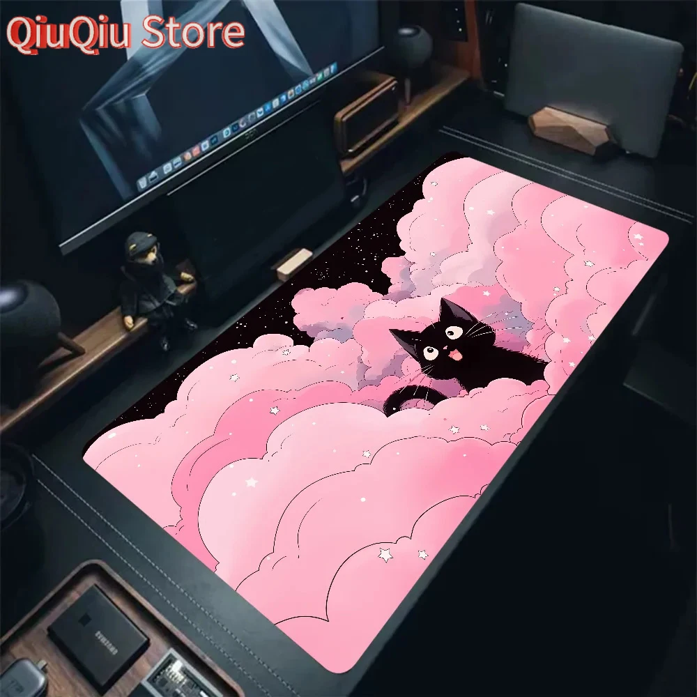 

Black Cat Clouds Fast Delivery Keyboard mouse pads lock-edge Mouse pad kawaii Pink Purple Office desktop protection pad XXL rug
