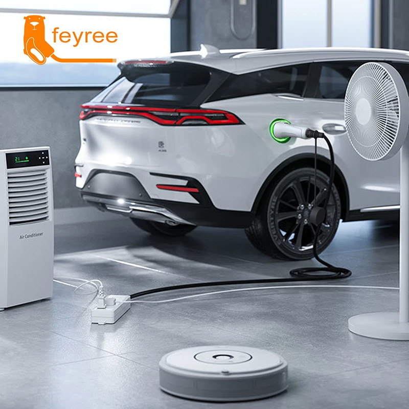 feyree V2L Cavo Spina di scarico laterale per auto elettrica Caricatore EV Type2 16A con presa UE Stazione di alimentazione esterna (versione