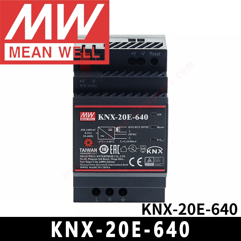 Mean Well KNX-20E-640 meanwell 640mA Zasilacz magistrali KNX na szynę Din Zasilacz EIB/KNX ze zintegrowanym dławikiem