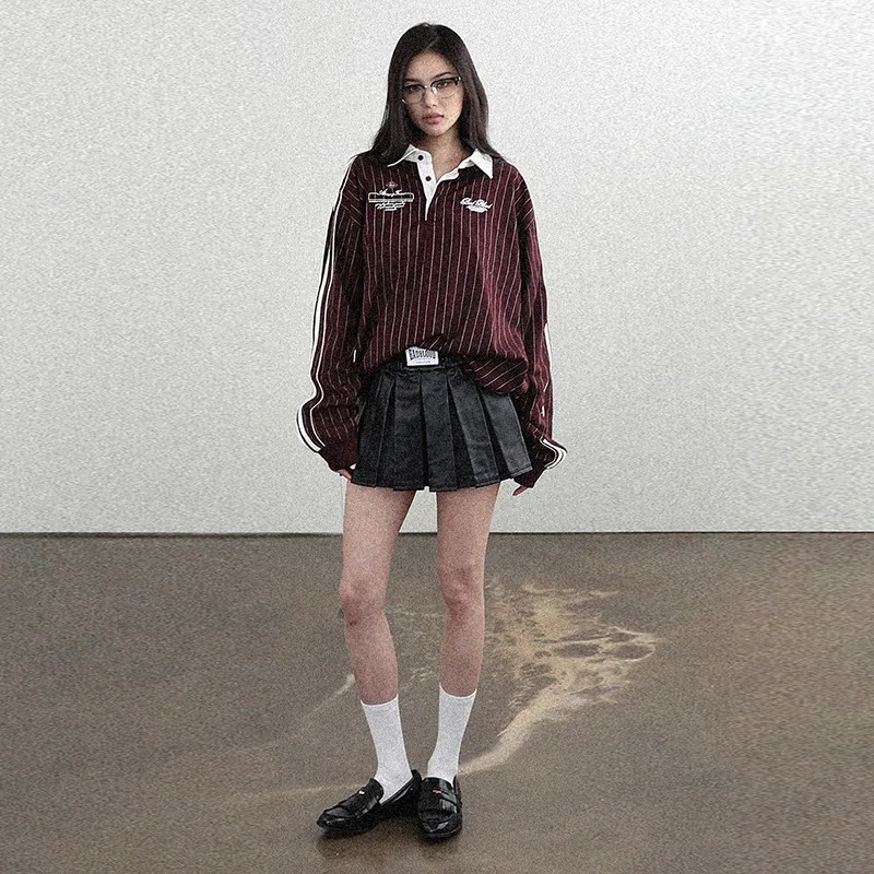 

South Korea badblood bcac American retro striped shirt female casual loose flip collar long-sleeved shirt
