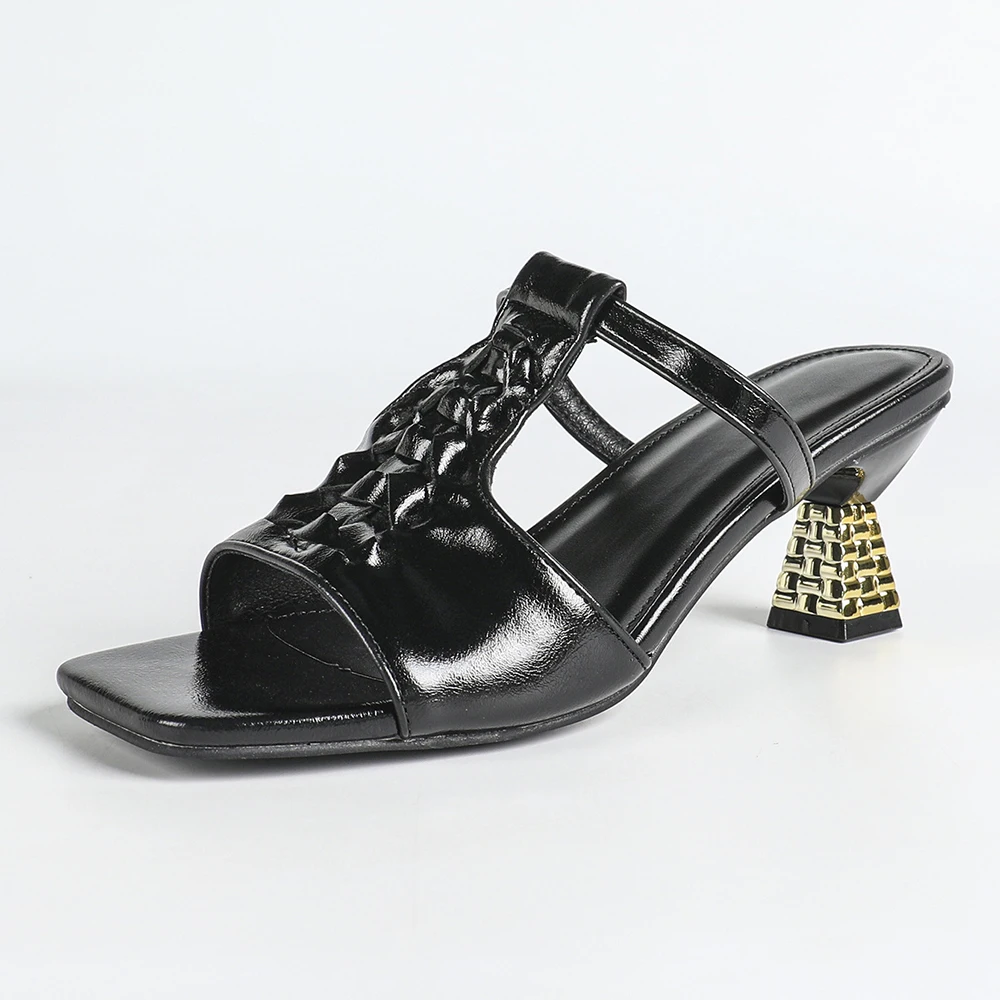 Ladies' fashion high-heeled fish mouth shoes casual one line thick heel sandals casual cool slippers square toe T-shaped sandals