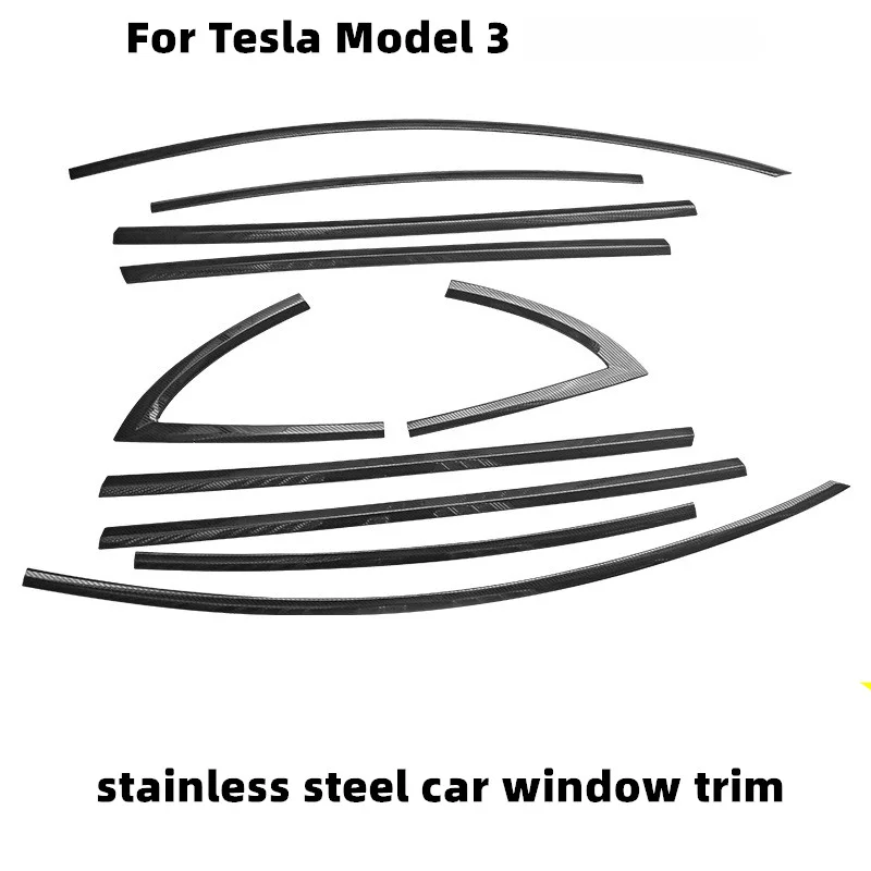 

For Tesla Model 3 2017-2023 Accessories Stainless Steel Door Trim Cover Exterior Decoration Carbon Fiber Chromium StylingTrim