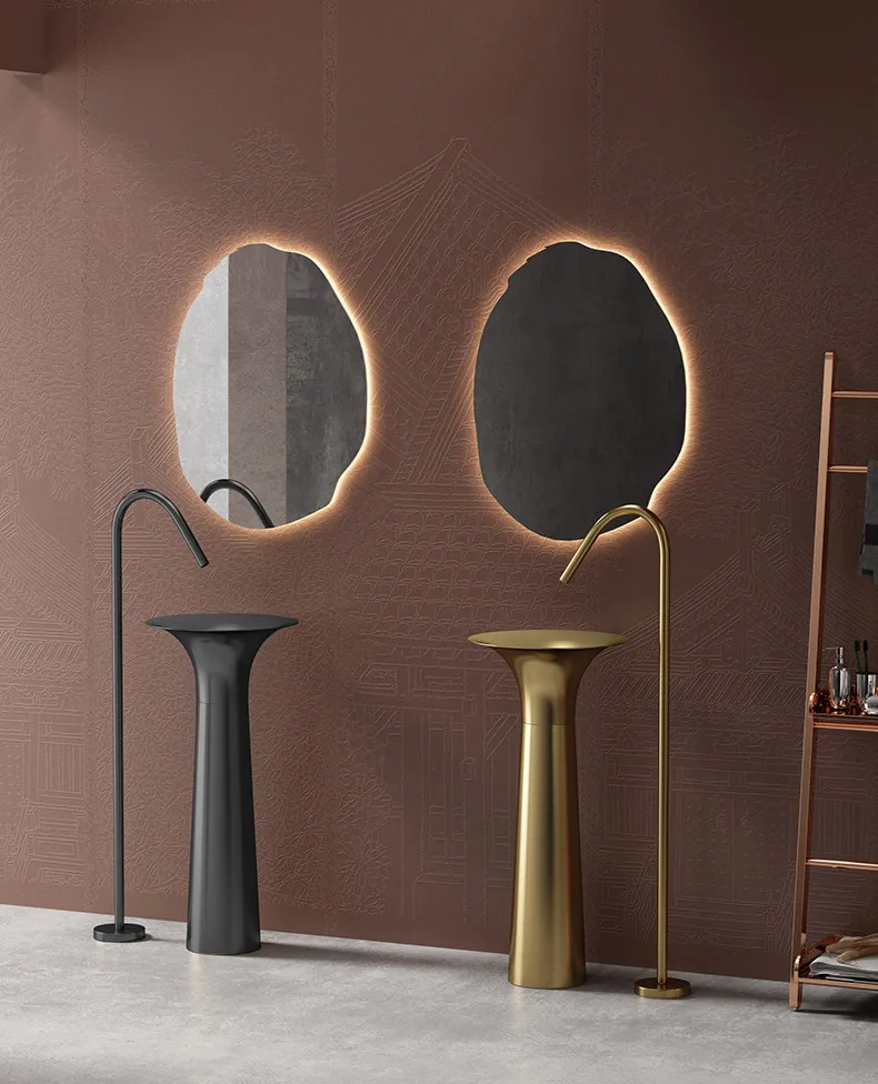 Creative horn shaped stainless steel washbasin column basin floor standing washbasin hotel bathroom sink