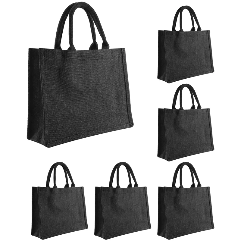 

New 6PCS Black Burlap Tote, Jute Tote Bags With Handles & Laminated Interior, Wedding Bridesmaid Gift Bags, Blank Bags